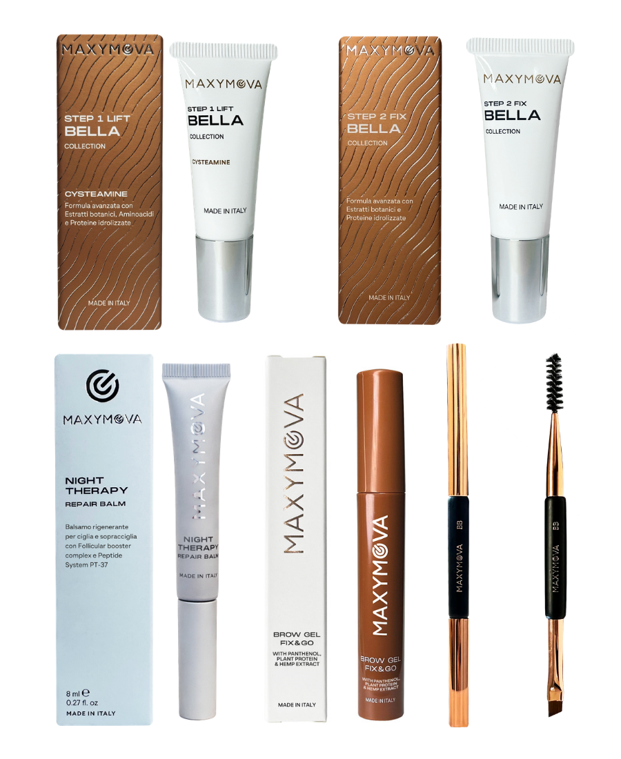 Brow Lamination Kit with Cysteamine Step 1 & Step 2, Repair Balm and Transparent Brow Styling Gel – Complete Eyebrow Lamination Set for up to 25 Treatments