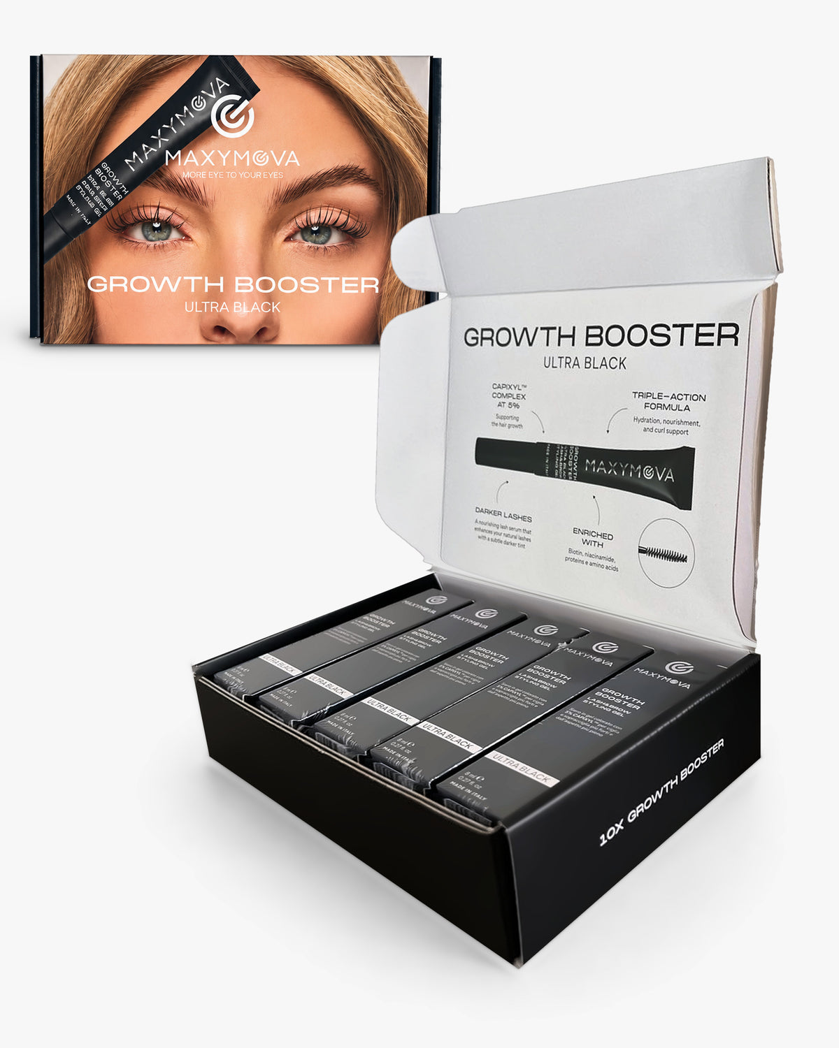 SET 10 GROWTH BOOSTER ULTRA BLACK Advanced tinted Lash Serum with 5% Capixyl™