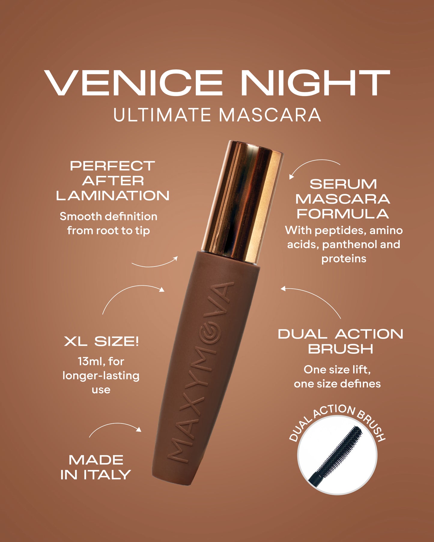 SET 10 MAXYMOVA Venice Night Mascara for Definition, Curl & Length – Ultra Black XL 13 ml