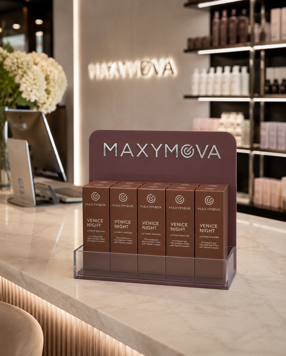 COUNTER DISPLAY PLEXIGLASS FOR MASCARA AND SERUMS MAXYMOVA (EMPTY)