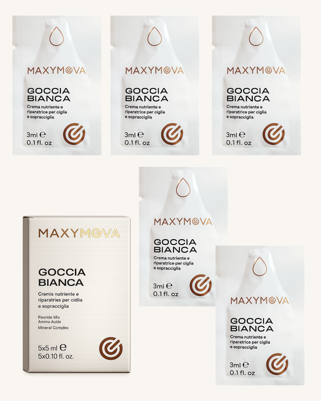 Goccia Bianca - Nourishing and repairing cream for eyelashes and eyebrows. 3 ml sachets × 5pcs