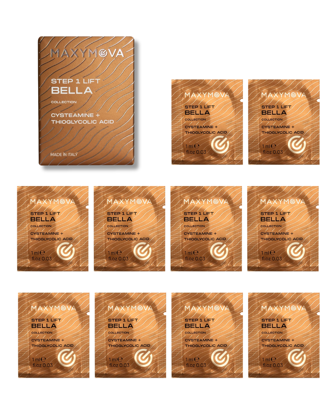 Bella Step 1 LIFT Cysteamine+TGA Lamination Monodose Sachets – Bella Collection Korean Lash & Brow System –  10 x 1 ml